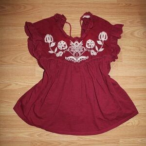 Knox Rose Dark Red Embroidered Blouse